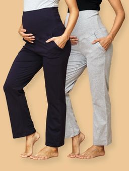 The Mom Store - Comfy Maternity Trackpants Grey & Navy Blue (Pack of 2)
