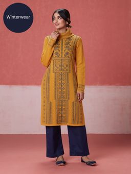 Likha - Yellow Woollen Acrylic Jacquard Winter Kurta LIKWW19