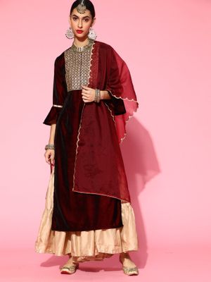 Indo Era Pink Printed Straight Kurta Sharara With Dupatta Set