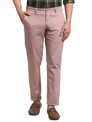 Buy Parx Light Pink Tapered Fit Solid Trouser online