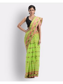 Angoshobha - Handwoven, Self Design Tant Pure Cotton Saree -Green