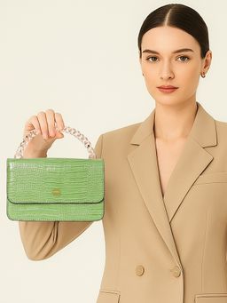 ESBEDA - Women Green Color Croc-Textured Chain Sling Bag