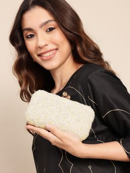 Fabbhue - Womens Off White Hand Crafted Box Clutch