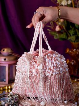 SWISNI - Peach Sequence tassle Potli Bag