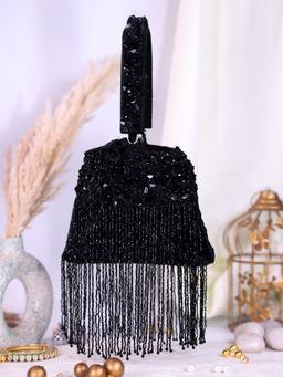 SWISNI - Black Sequence tassle Potli Bag