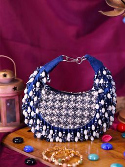 SWISNI - Women Navy Blue Embellished Moon Mini Bag