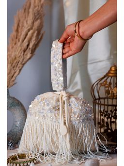 SWISNI - White Sequence tassle Potli Bag