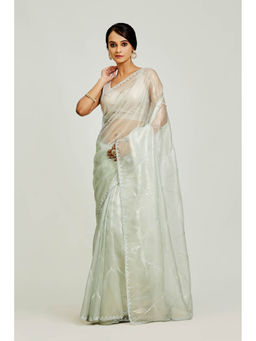 Aparnaa - White Raina Silk Saree with Unstitched Blouse