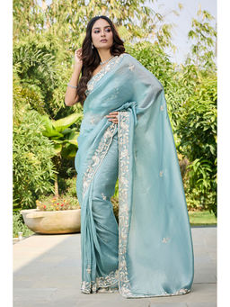 Aparnaa - Sky Blue Onyx Saree with Unstitched Blouse