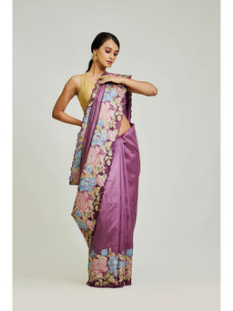 Aparnaa - Purple Cutwork Tussar Saree with Unstitched Blouse