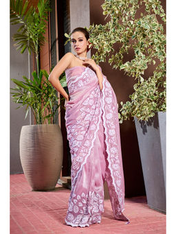 Aparnaa - Pink Tissue Applique Saree with Unstitched Blouse