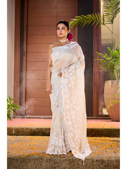 Aparnaa - White Tissue Applique Saree with Unstitched Blouse