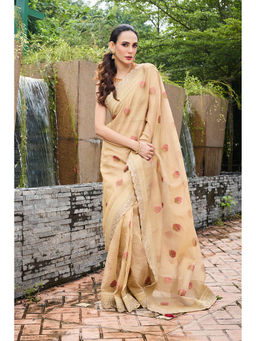 Aparnaa - Beige Crushed Tissue Saree with Unstitched Blouse