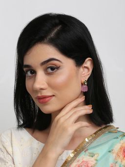 Ruby Raang Studio - Pink Gold-Plated Contemporary Kundan Stoned Handcrafted Drop Earrings