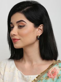 Ruby Raang Studio - Gold-Toned Blue Beaded Kundan Studded Contemporary Drop Earrings