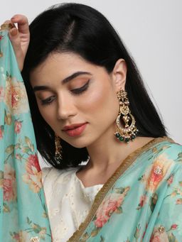 Ruby Raang Studio - Gold-Plated Green Faux Kundan Studded Handcrafted Contemporary Chandbalis