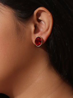 Pipa Bella by Nykaa Fashion - Ruby Crystal Oval Earrings with Brass material 18k Gold Plated Base
