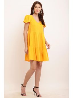NOBARR - Womens Cotton V Neck with Puff Sleeve Shift Yellow Dress