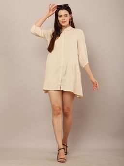 NOBARR - Womens Beige Cotton with Shirt Collar Length Mini Dress