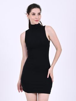 NOBARR - Womens Black Polyester with Sleeveless Stretchable High Neck Bodycon Cedar Dress