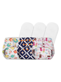 BASIC - Pack Of 3 Reusable Freesize Cloth Diapers For Baby 0-3 Yrs With 3 Inserts