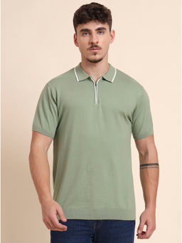 JadeBlue - Men Green Solid Polo T-Shirt