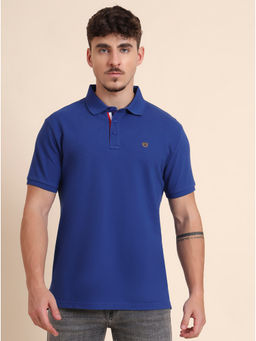 JadeBlue - Men Blue Solid Polo T-Shirt