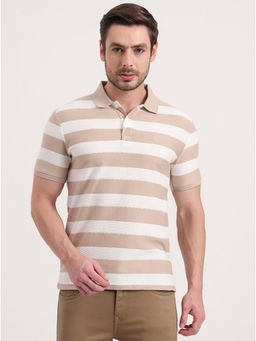 Greenfibre - Men Beige Stripes Polo T-Shirt