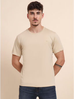 JadeBlue - Men Beige Solid T-Shirt
