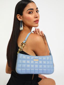 KLEIO - Vegan Quilted Blue Shoulder Sling Bag for Women