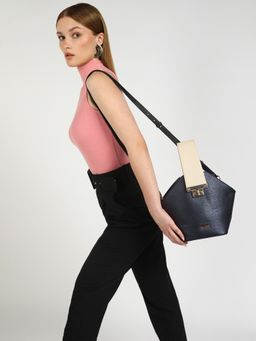 KLEIO - Vegan Leather Textured Top Handle Handbag with Detachable Sling for Women