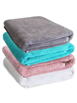 Heelium - Bamboo Bath Towel, Absorbent & Odour Free, 140x70cm, Set of 4 (Peach, Grey, Teal, White)