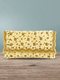 Peora - Women Gold-Toned Mustard Embellished Purse Clutch -C73G