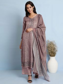 Stylee LIFESTYLE - Brown Cotton Blend Digital Printed Dress Material (Set of 3)