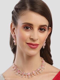 Karatcart - Rose Gold Plated Pink Square Shape Cubic Zirconia Necklace (Set of 2)