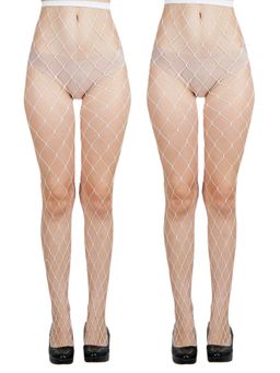 NEXT2SKIN - Women's Fishnet Mesh Pantyhose Stockings White, XLargeNet (Pack of 2)