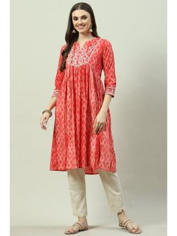 Biba - Women Red Printed & Embroidered Kurta