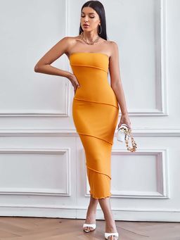 Outzidr - Orange Strapless Fitted Dress