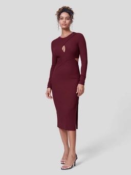 Outzidr - Wine Dress with Side Slit