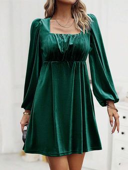 Outzidr - Green Bustier Ruched Top Akter Dress