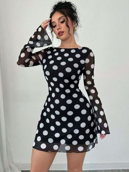 Outzidr - Black Full Sleeve Fitted Dress