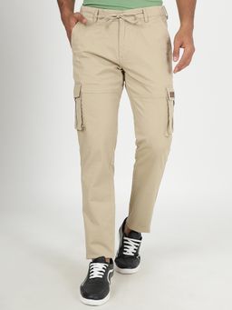 JadeBlue - Beige Cotton Slim Fit Cargo Pant