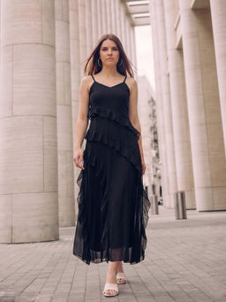 AAYU - Black Chiffon Sleeveless Dress