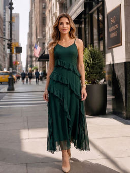 AAYU - Green Chiffon Sleeveless Dress