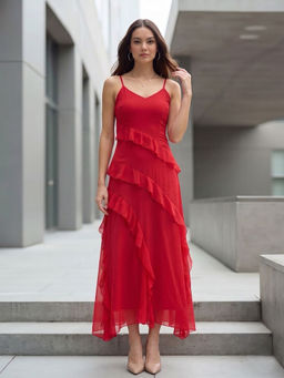 AAYU - Red Chiffon Sleeveless Dress