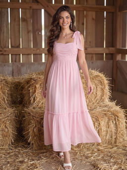 AAYU - Pink Chiffon Ruched Dress