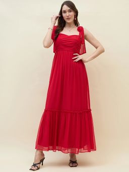 AAYU - Red Chiffon Ruched Dress