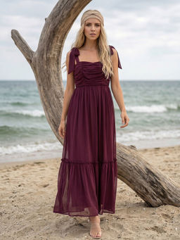 AAYU - Wine Chiffon Ruched Dress