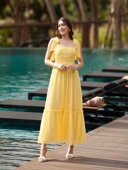 AAYU - Yellow Chiffon Ruched Dress