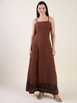 AAYU - Brown Linen Blend Embroidered Dress